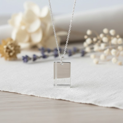 Pendentif Plaque Rectangulaire, Argent - Emanessence