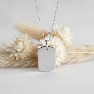 Pendentif plaque tonneau personnalisable, Or blanc - Emanessence