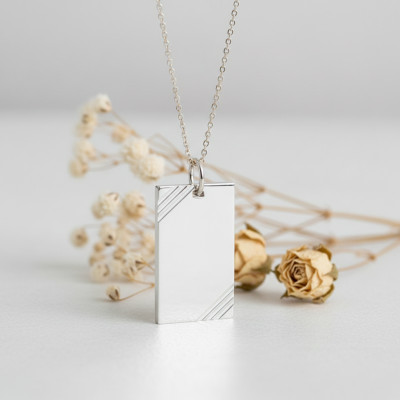 Pendentif Plaque Rectangle, Argent - Emanessence