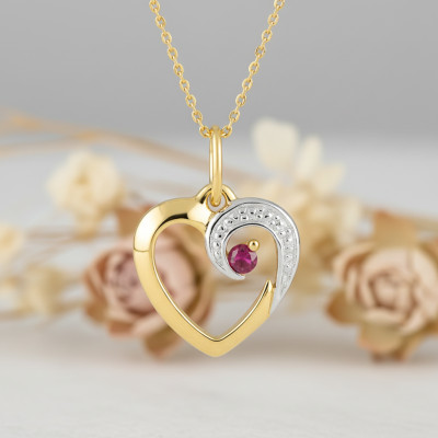 Pendentif coeur arabesque rubis, Or jaune - Emanessence