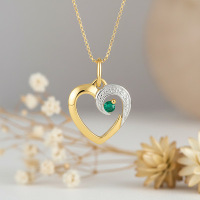 Pendentif coeur arabesque émeraude, Or jaune - Emanessence