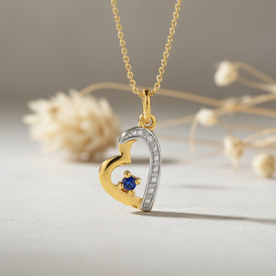 Pendentif coeur étiré saphir, Or jaune - Emanessence