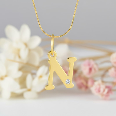 Pendentif lettre N, Or jaune 750 et diamant - Emanessence