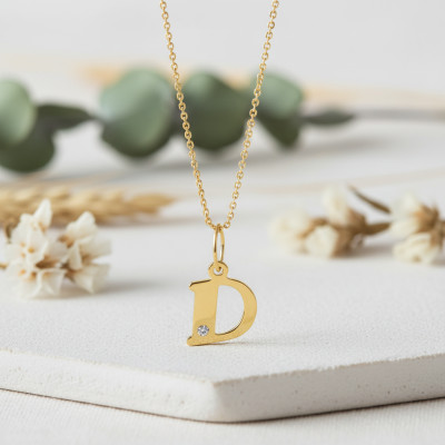 Pendentif lettre D, Or jaune 750 et diamant - Emanessence