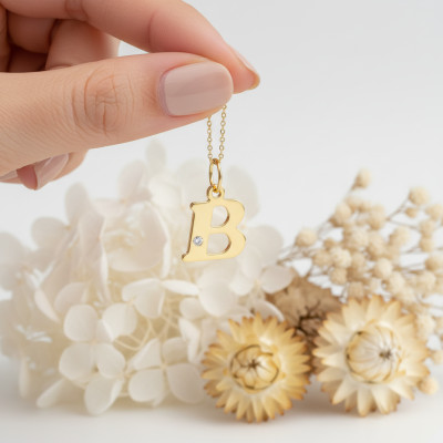 Pendentif lettre B, Or jaune 750 et diamant - Emanessence