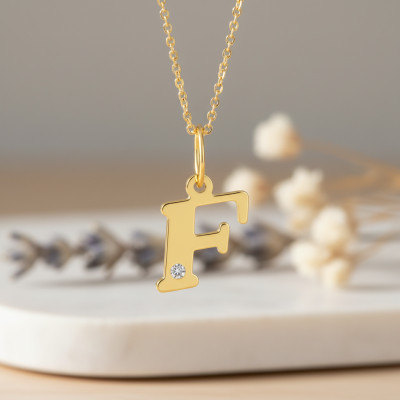 Pendentif lettre F, Or jaune 750 et diamant - Emanessence