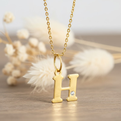 Pendentif lettre H, Or jaune 750 et diamant - Emanessence