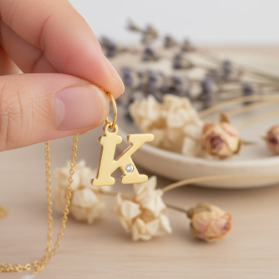 Pendentif lettre K, Or jaune 750 et diamant - Emanessence