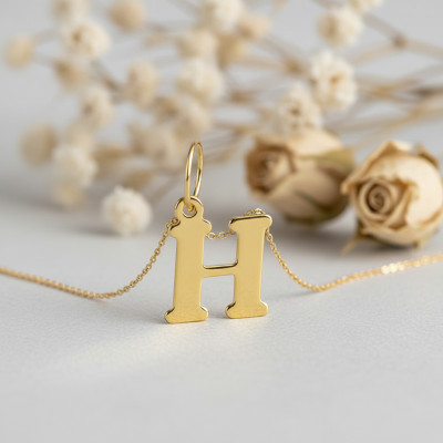 Pendentif lettre H, Or jaune 750, 8x8mm - Emanessence