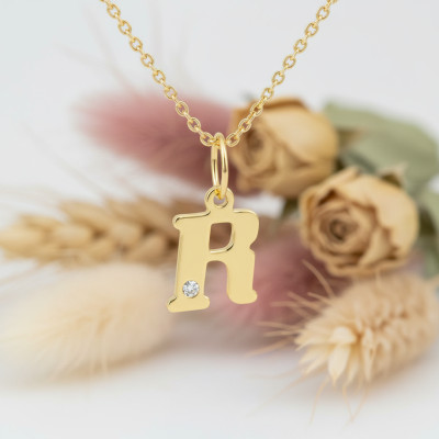 Pendentif lettre R, Or jaune 750 et diamant - Emanessence