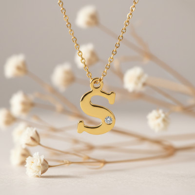 Pendentif lettre S, Or jaune 750 et diamant - Emanessence
