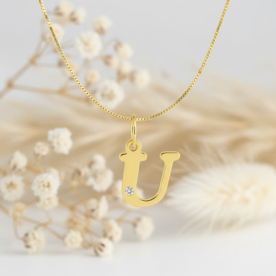 Pendentif lettre U, Or jaune 750 et diamant - Emanessence