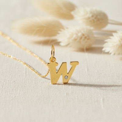 Pendentif lettre W, Or jaune 750 et diamant - Emanessence