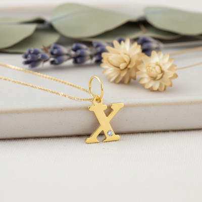 Pendentif lettre X, Or jaune 750 et diamant - Emanessence