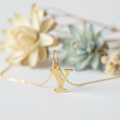 Pendentif lettre Y, Or jaune 750 et diamant - Emanessence