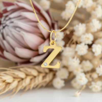 Pendentif lettre Z, Or jaune 750 et diamant - Emanessence