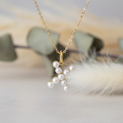 Pendentif Lettre X, Perles & Or jaune 375 - Emanessence