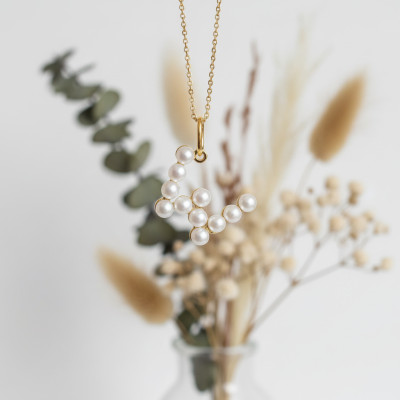 Pendentif Lettre W, Perles & Or jaune 375 - Emanessence