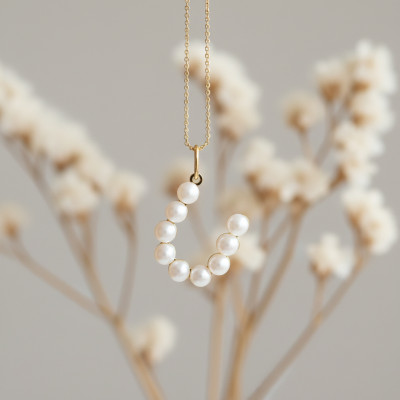 Pendentif Lettre U, Perles & Or jaune 375 - Emanessence