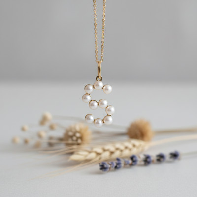 Pendentif Lettre S, Perles & Or jaune 375 - Emanessence