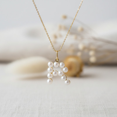 Pendentif Lettre R, Perles & Or jaune 375 - Emanessence