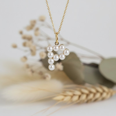 Pendentif Lettre P, Perles & Or jaune 375 - Emanessence