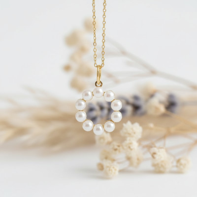 Pendentif Lettre O, Perles & Or jaune 375 - Emanessence