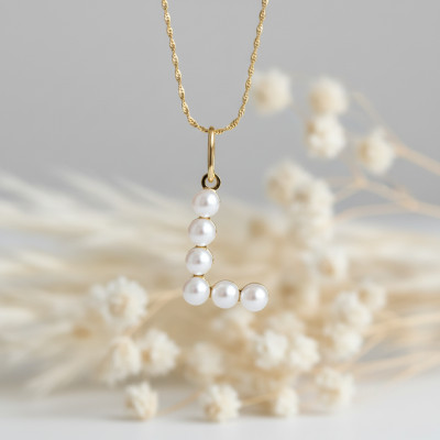 Pendentif Lettre L, Perles & Or jaune 375 - Emanessence