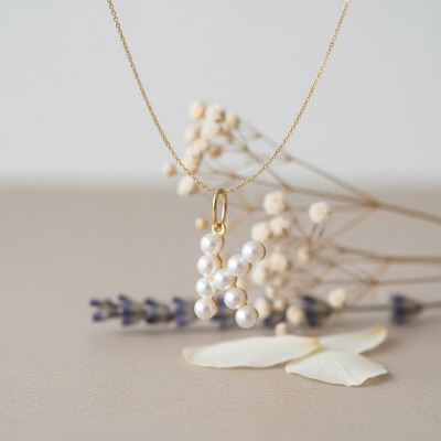 Pendentif Lettre K, Perles & Or jaune 375 - Emanessence