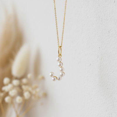 Pendentif Lettre J, Perles & Or jaune 375 - Emanessence