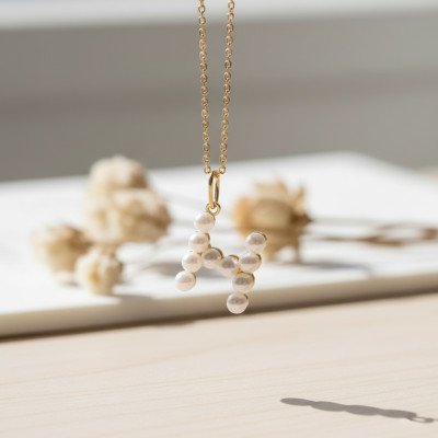 Pendentif Lettre H, Perles & Or jaune 375 - Emanessence