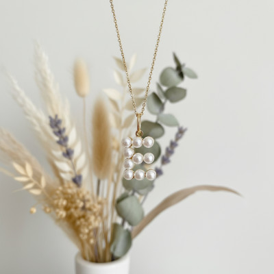 Pendentif Lettre E, Perles & Or jaune 375 - Emanessence