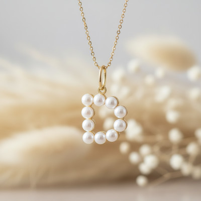 Pendentif Lettre D, Perles & Or jaune 375 - Emanessence