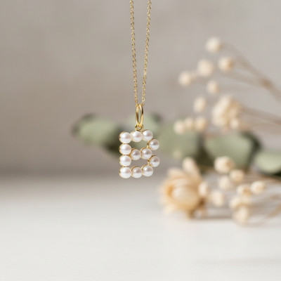 Pendentif Lettre B, Perles & Or jaune 375 - Emanessence