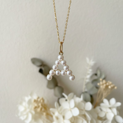 Pendentif Lettre A, Perles & Or jaune 375 - Emanessence