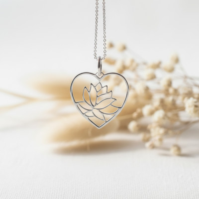 Pendentif Coeur Nénuphar, Argent - Emanessence