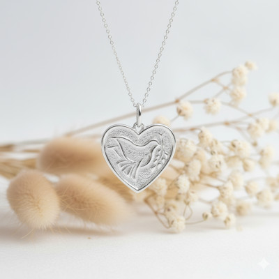 Pendentif Coeur Colombe, Argent - Emanessence