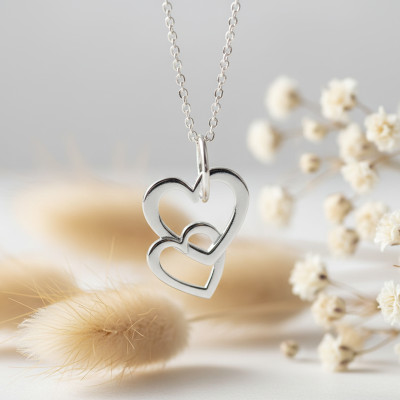 Pendentif Double Coeurs Entrelacés, Argent 925 - Emanessence
