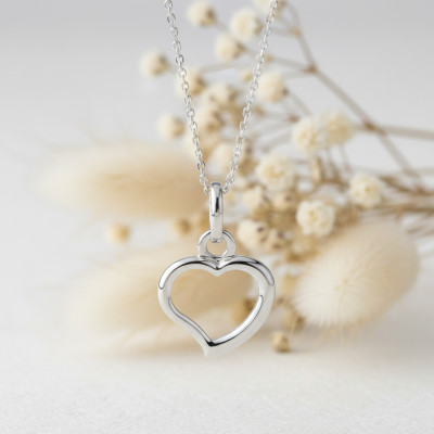 Pendentif grand coeur ajouré, Or blanc - Emanessence