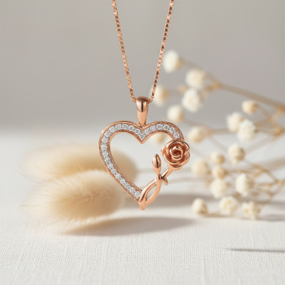 Pendentif Coeur Floral en Or Rose 375 & Diamants 0,12 ct - Aurora