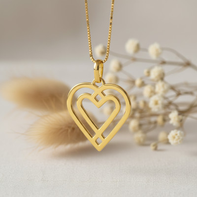 Pendentif Coeur Double, Or jaune 750 - Emanessence