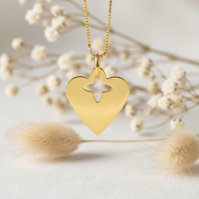 Pendentif Coeur & Croix, Or jaune 750 - Emanessence