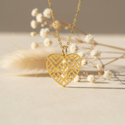 Pendentif Coeur Chevron, Or jaune 750 - Emanessence