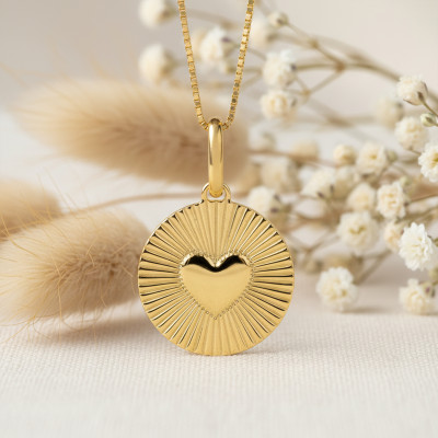 Pendentif Coeur Strié, Plaqué Or Jaune, 12 mm - Emanessence