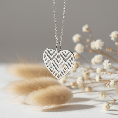 Pendentif Coeur Chevron, Argent - Emanessence