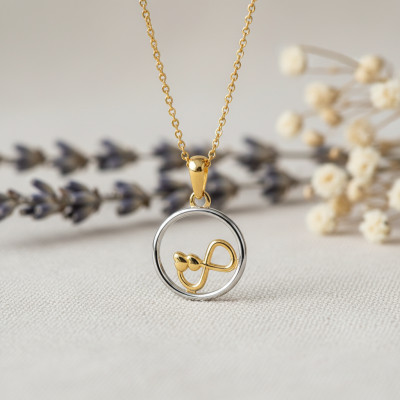 Pendentif Rond Coeur & Infini, 2 Ors 750, 13mm - Lumiosa