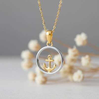 Pendentif Rond Ancre, 2 Ors 750, 13mm - Lumiosa