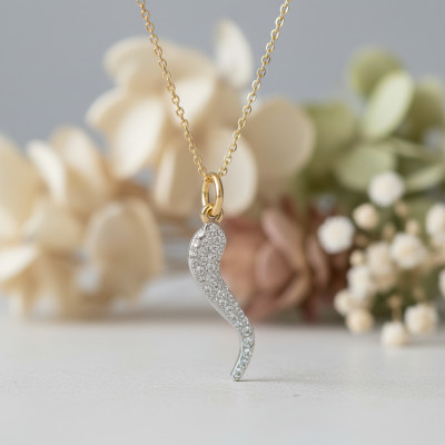 Pendentif Corne d'Abondance, Or jaune 750 & Zircons - Lumiosa