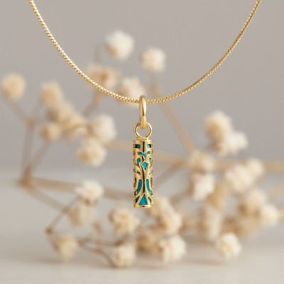 Pendentif Tiki Force, Plaqué Or & Résine Bleue - Rosatella