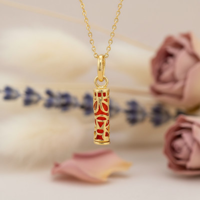 Pendentif Tiki Sagesse, Plaqué Or & Résine Corail - Rosatella